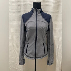 Lululemon zip up gingham jacket blue and white